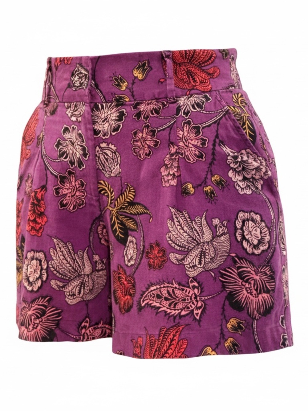 Nicole Miller Linen European Flax Purple Floral High-Waist Pocket Shorts Size 8 - Picture 4 of 6